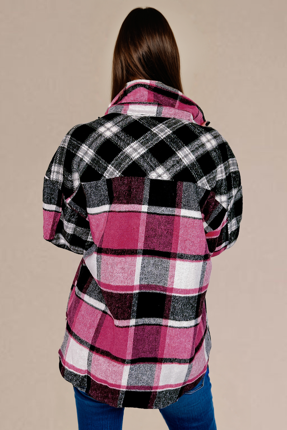 Black Plaid Colorblock Loose Shacket