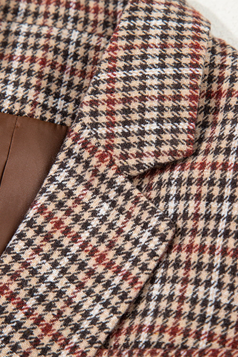 Brown Houndstooth Lapel Collar Blazer