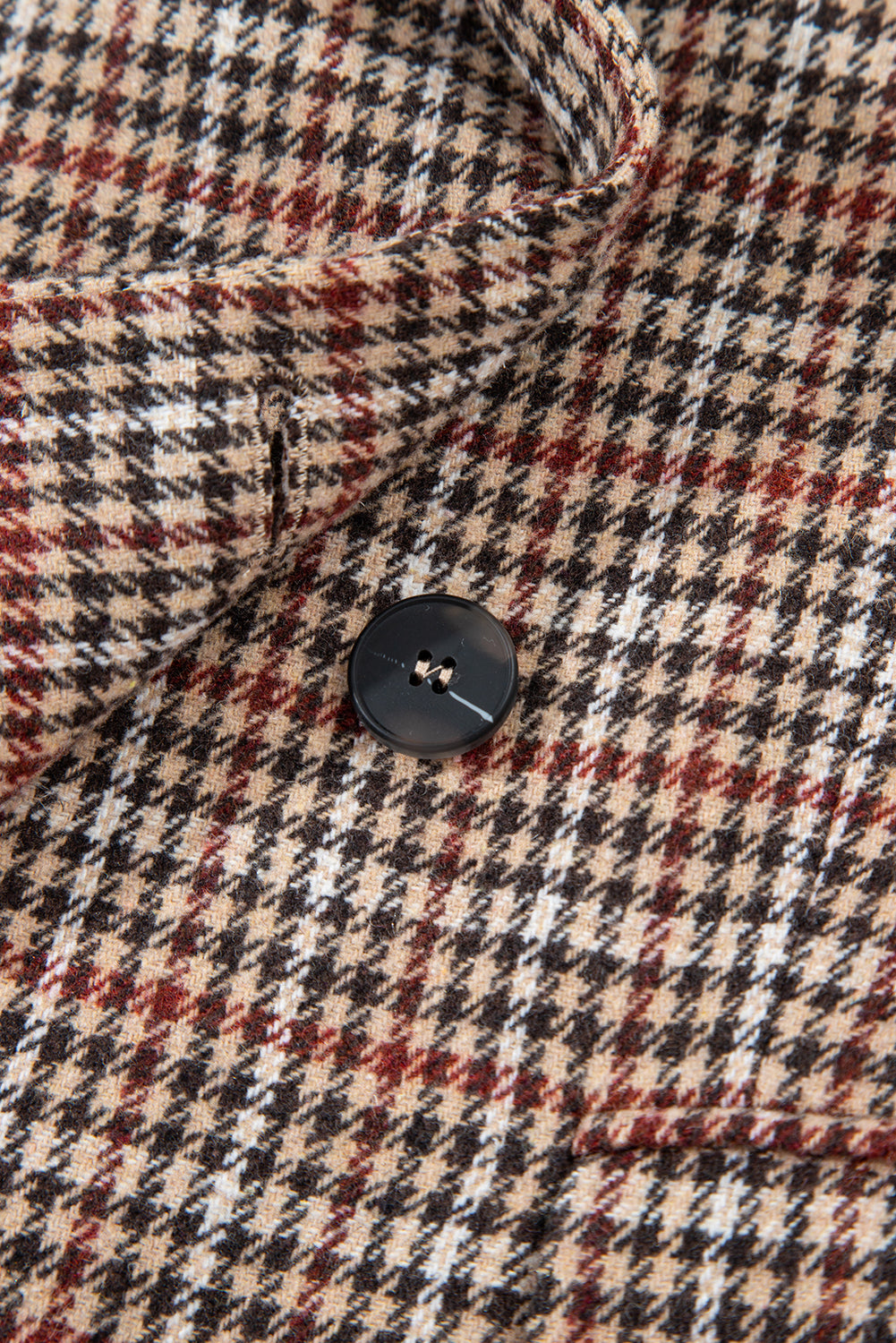 Brown Houndstooth Lapel Collar Blazer
