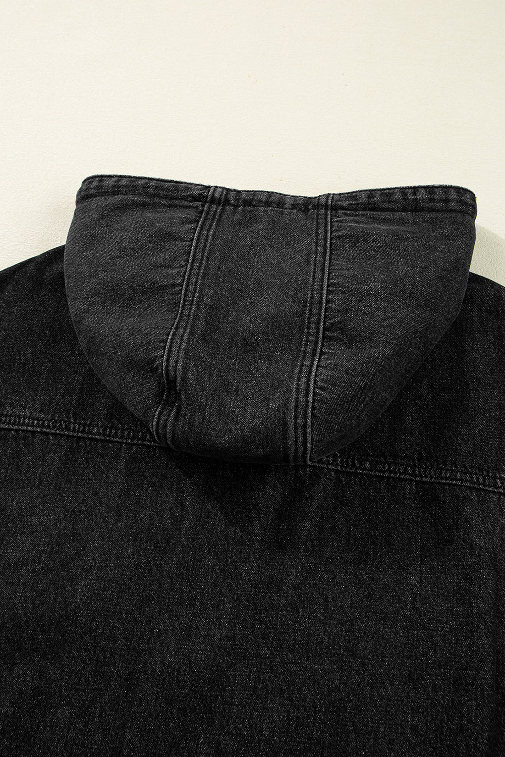 Black Big Chest Pocket Drop Shoulder Hooded Denim Jacket