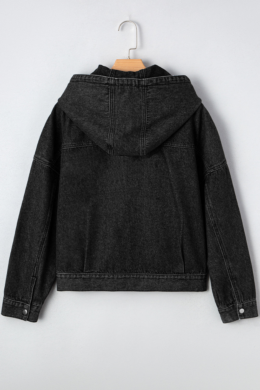 Black Big Chest Pocket Drop Shoulder Hooded Denim Jacket