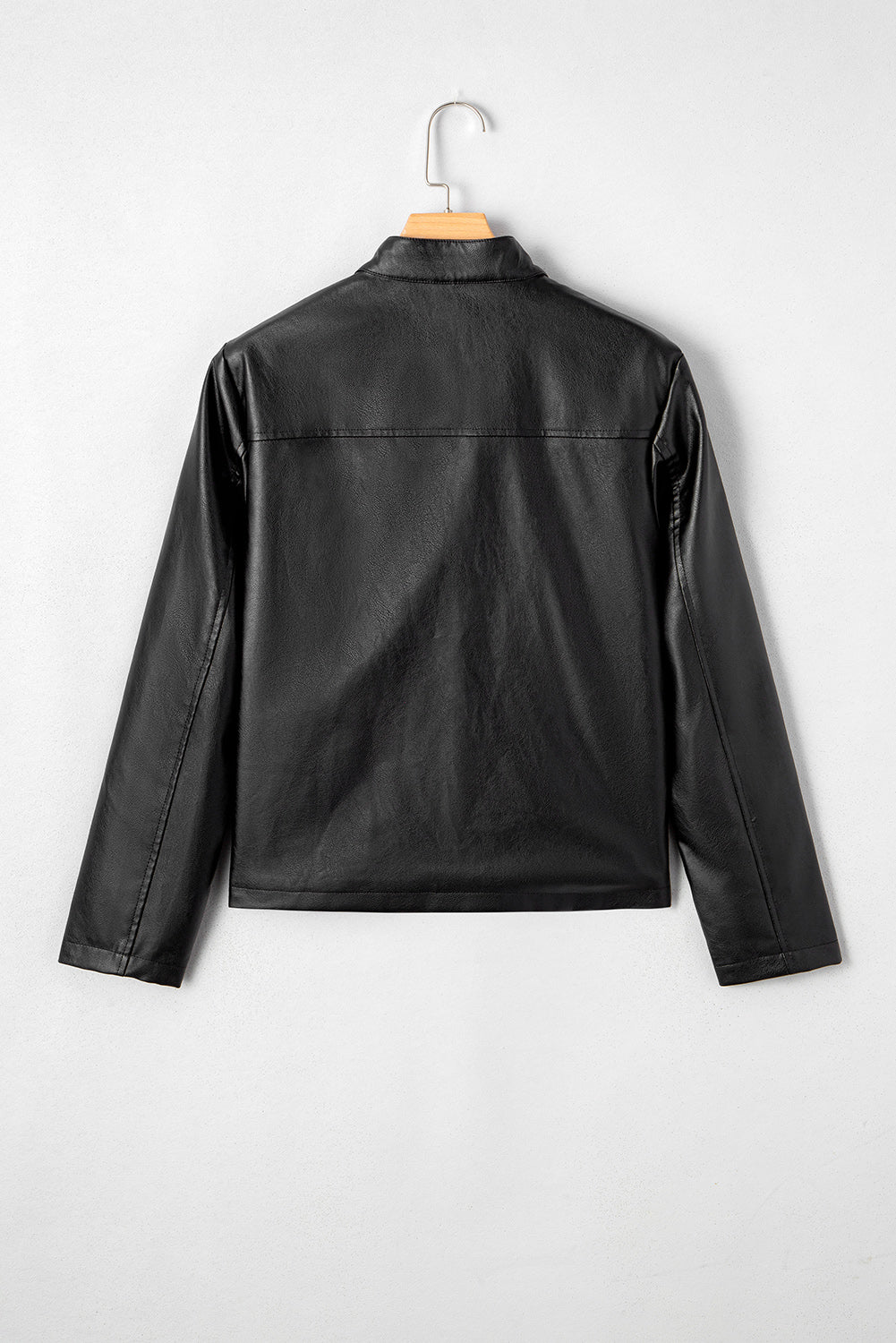 Black Faux Leather Buttoned Front Boxy Jacket