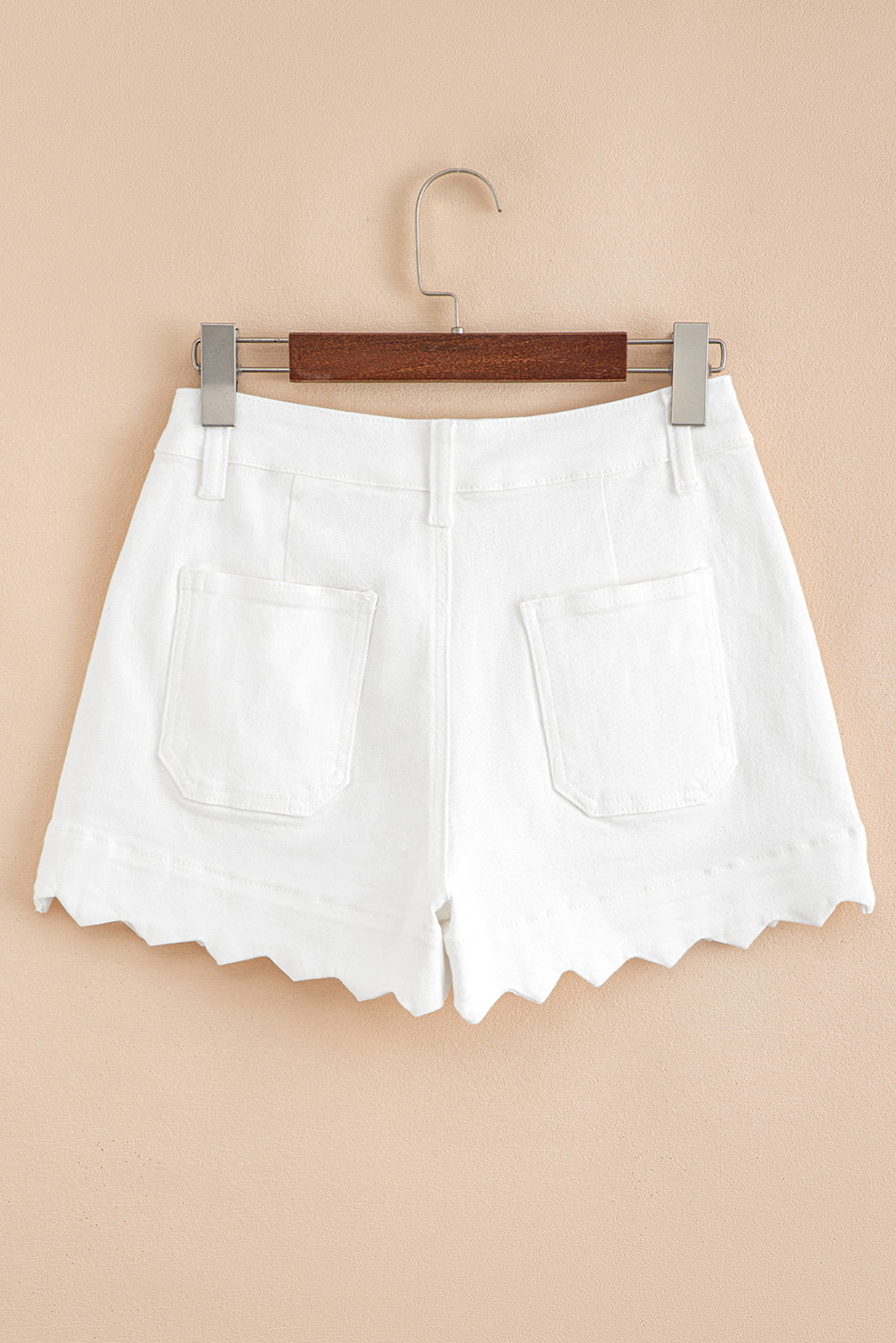 White Scalloped Hemline Acid Wash High Waist Denim Shorts
