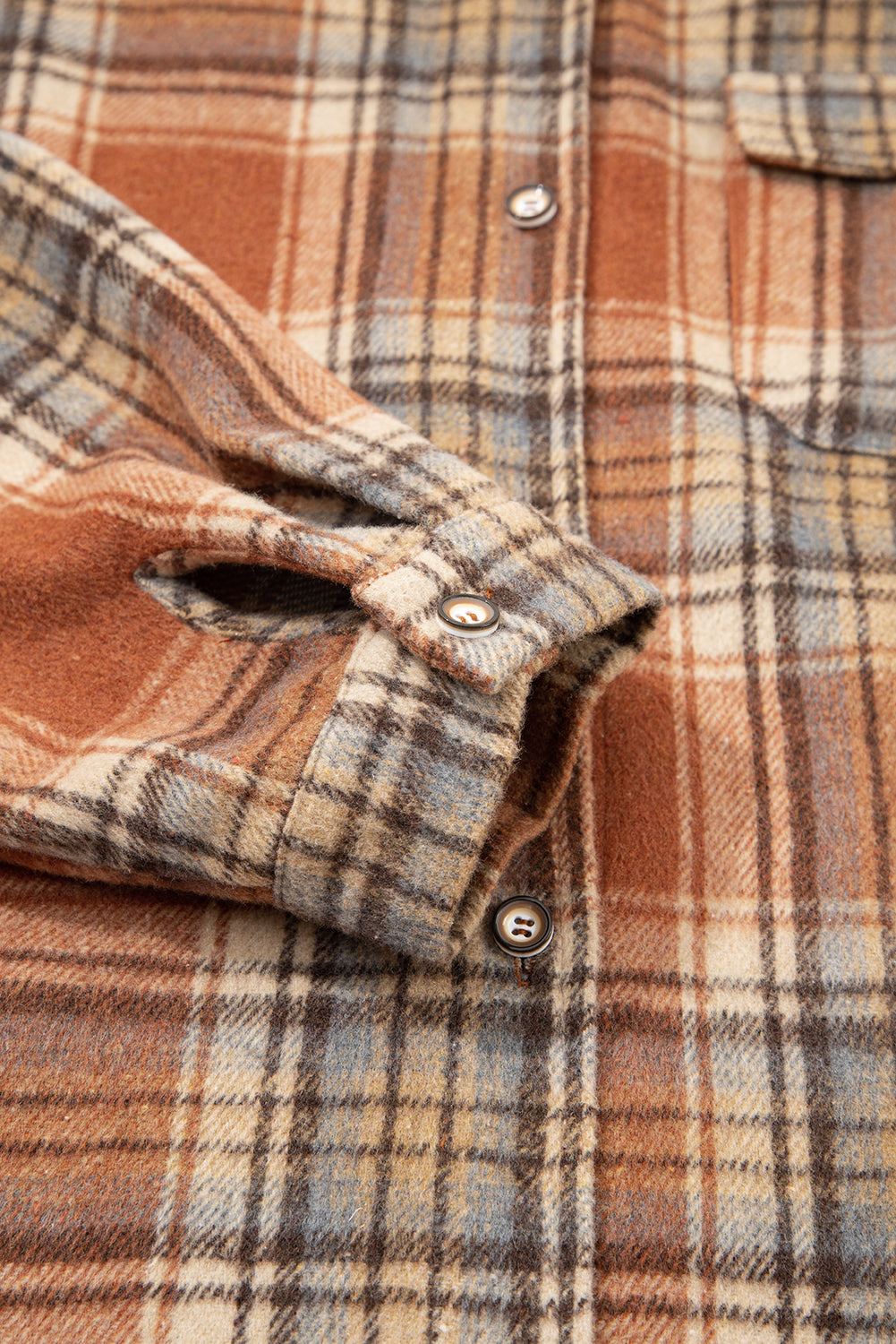 Brown Plaid Print Flap Pocket Buttoned Plus Size Shacket