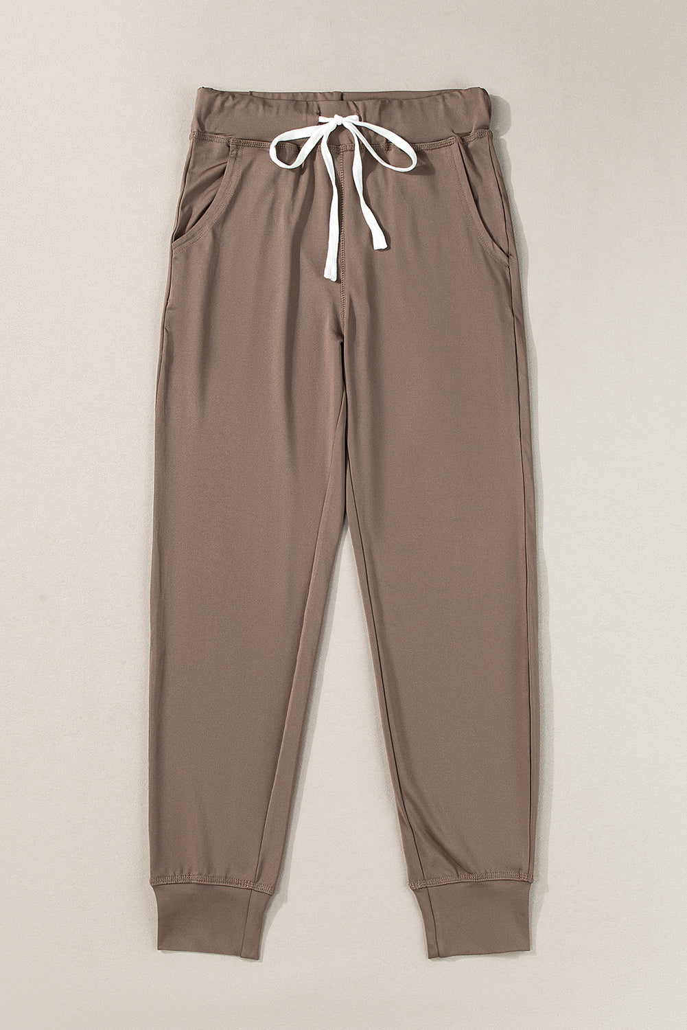 Dark Brown Drawstring Elastic Waistband Pocketed Joggers