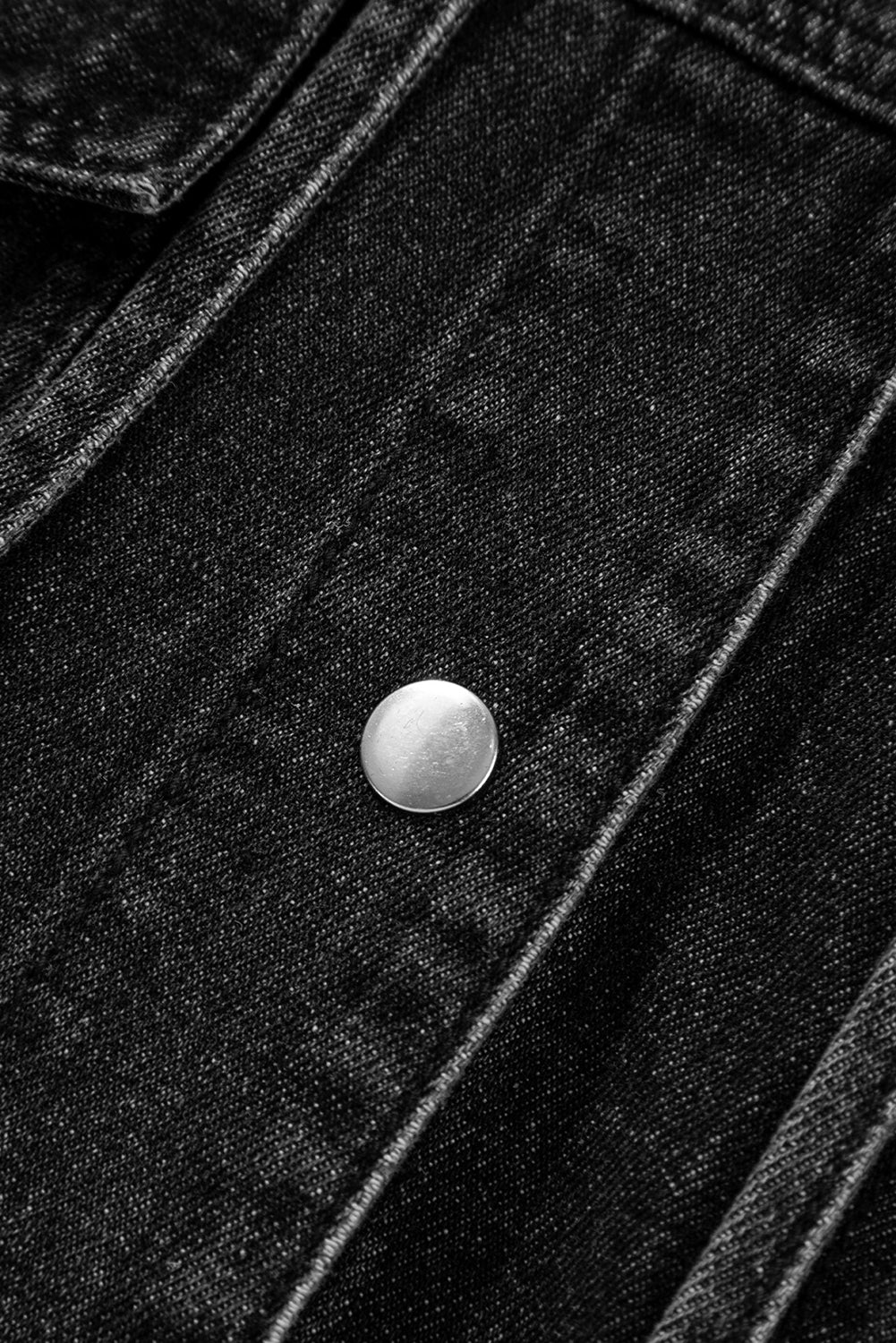 Black Big Chest Pocket Drop Shoulder Hooded Denim Jacket