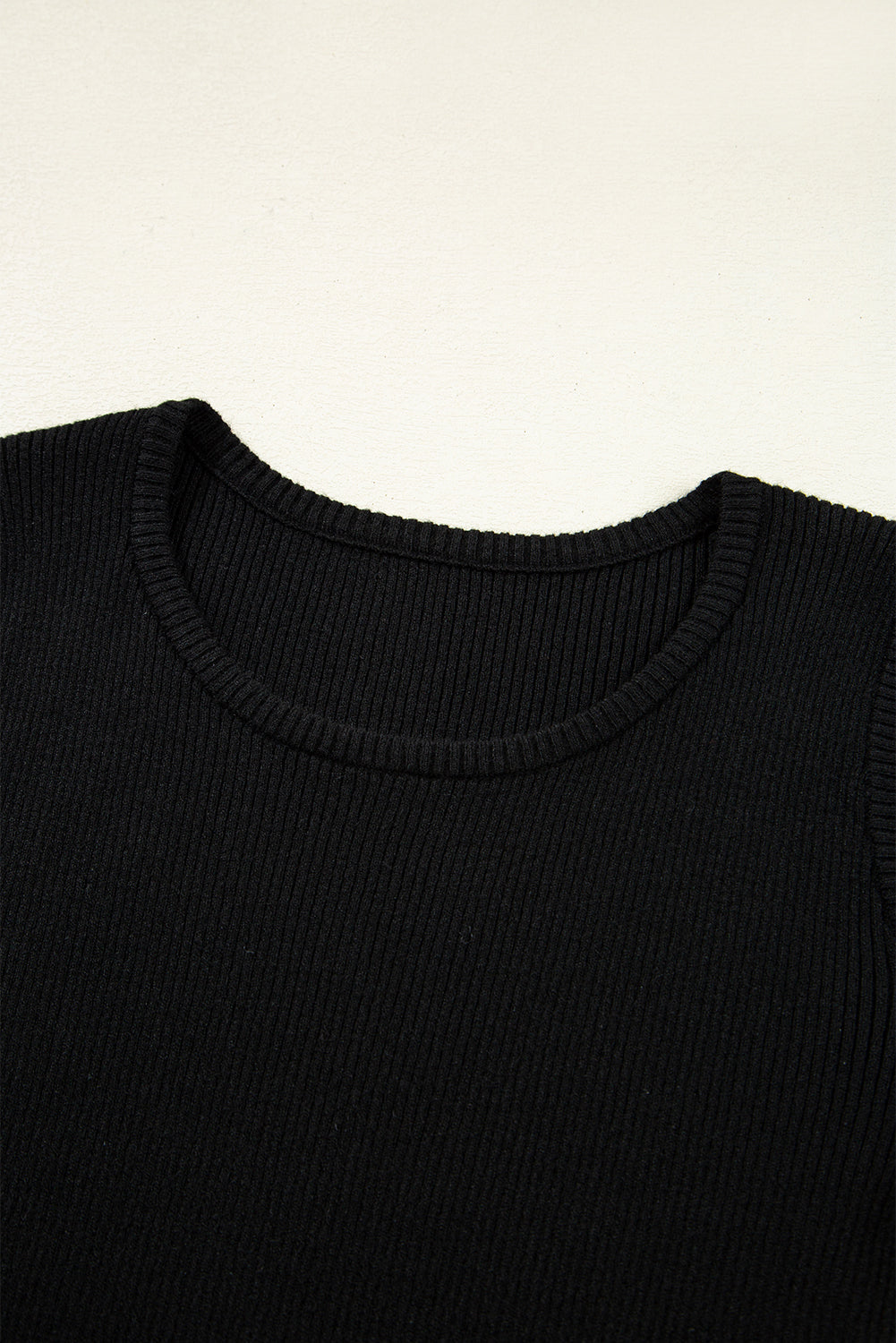 Black Ribbed Knit Cold Shoulder Sweater