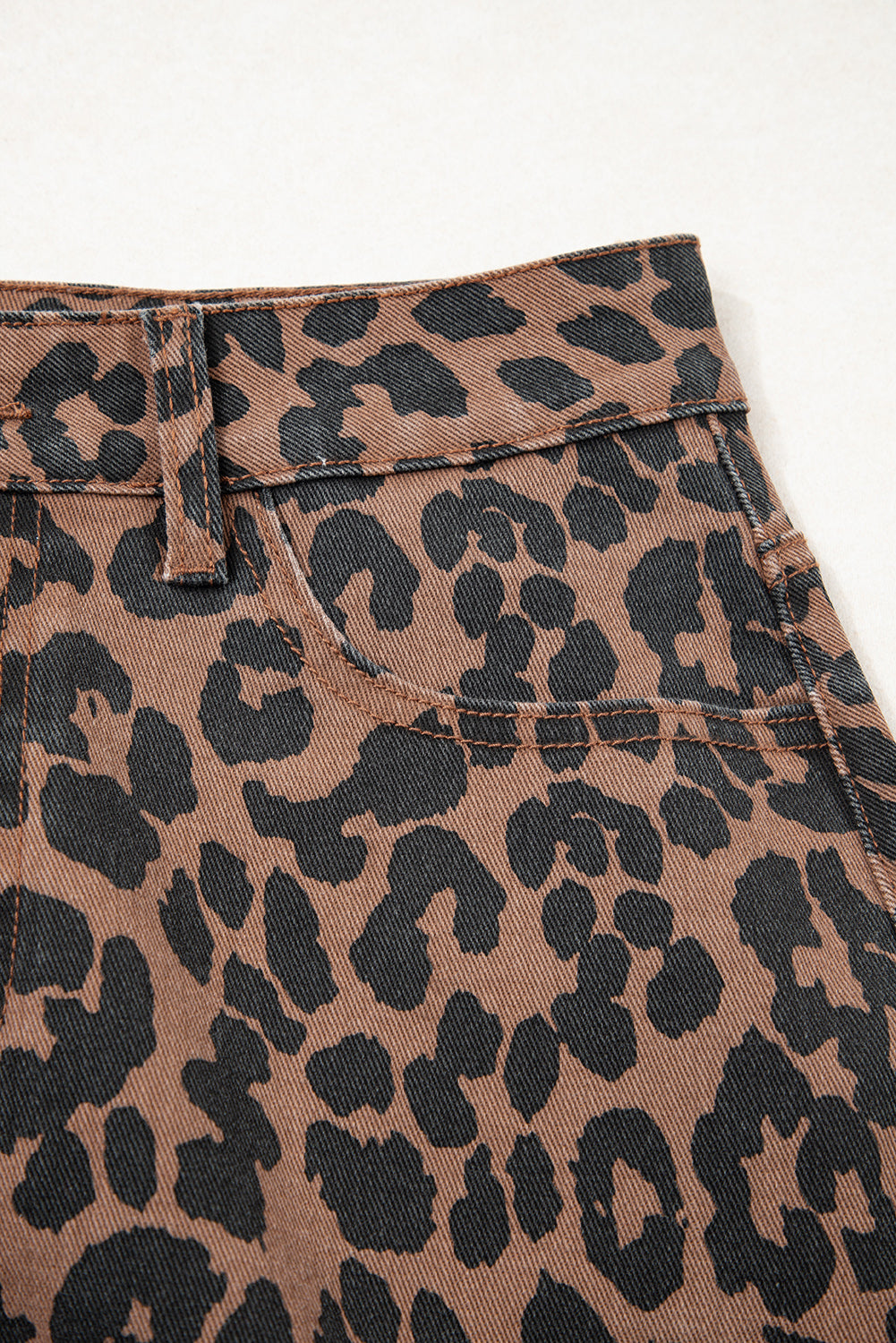Brown Leopard Denim Frayed Split Denim Midi Skirt