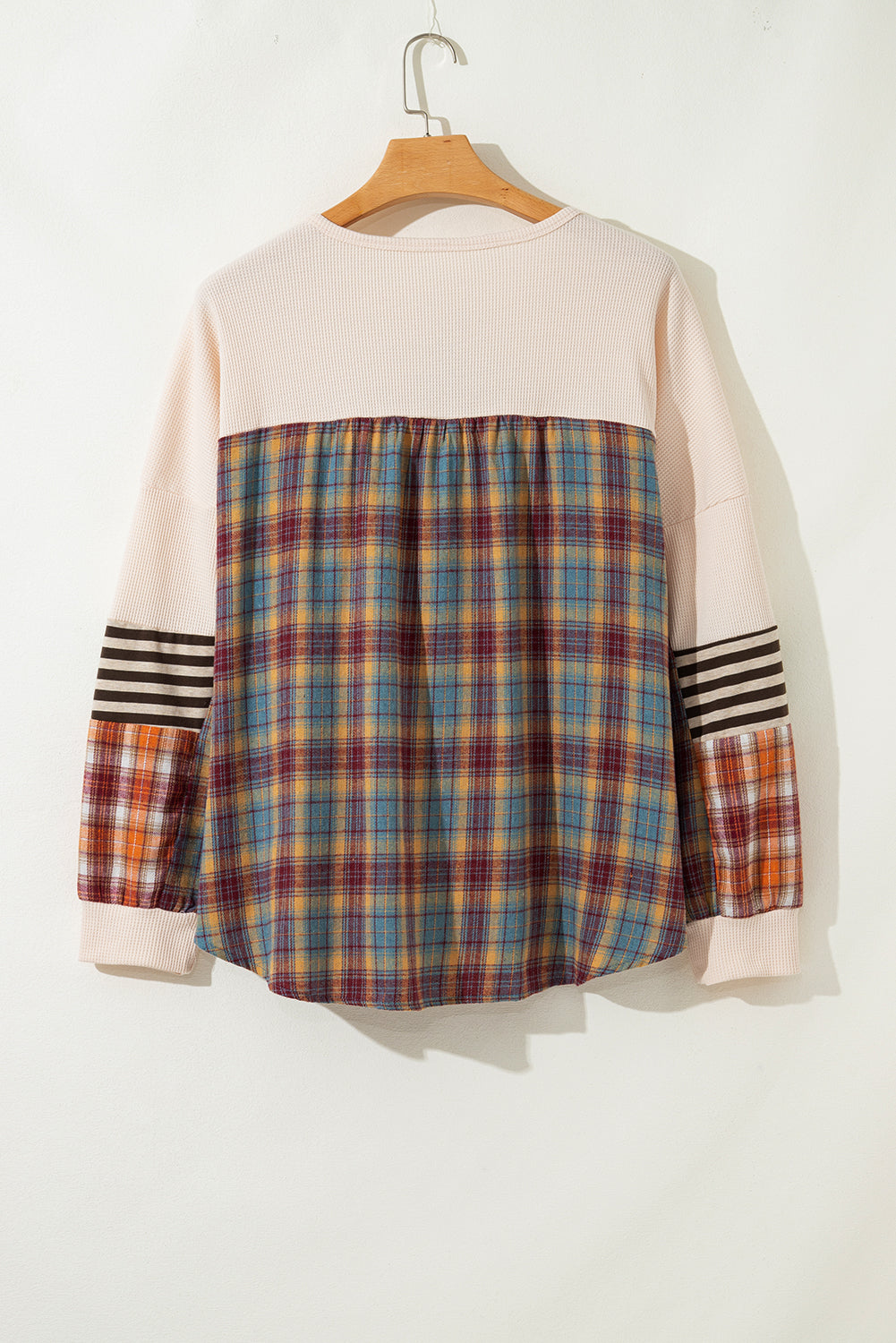 Parchment Plus Size Waffle Colorblock Striped Plaid Patchwork Half Button Pullover