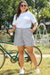 Gray Checkerboard Lace-Up High Waist Plus Size Casual Shorts