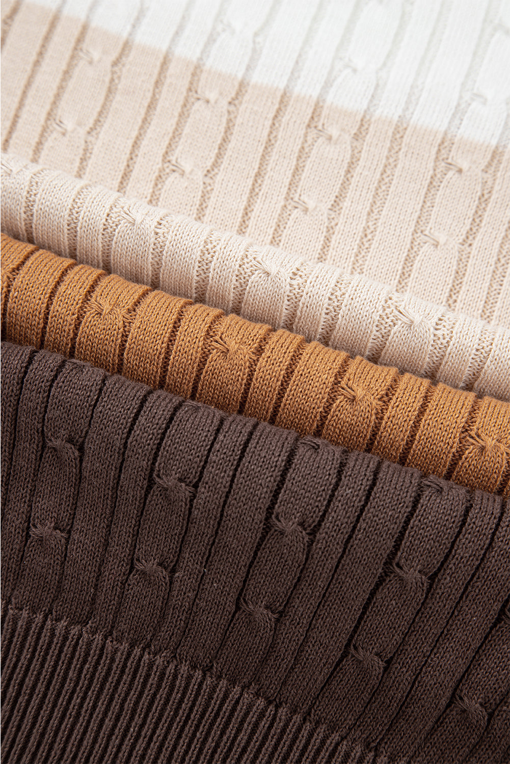 Khaki Colorblock Cable Knit Round Neck Sweater