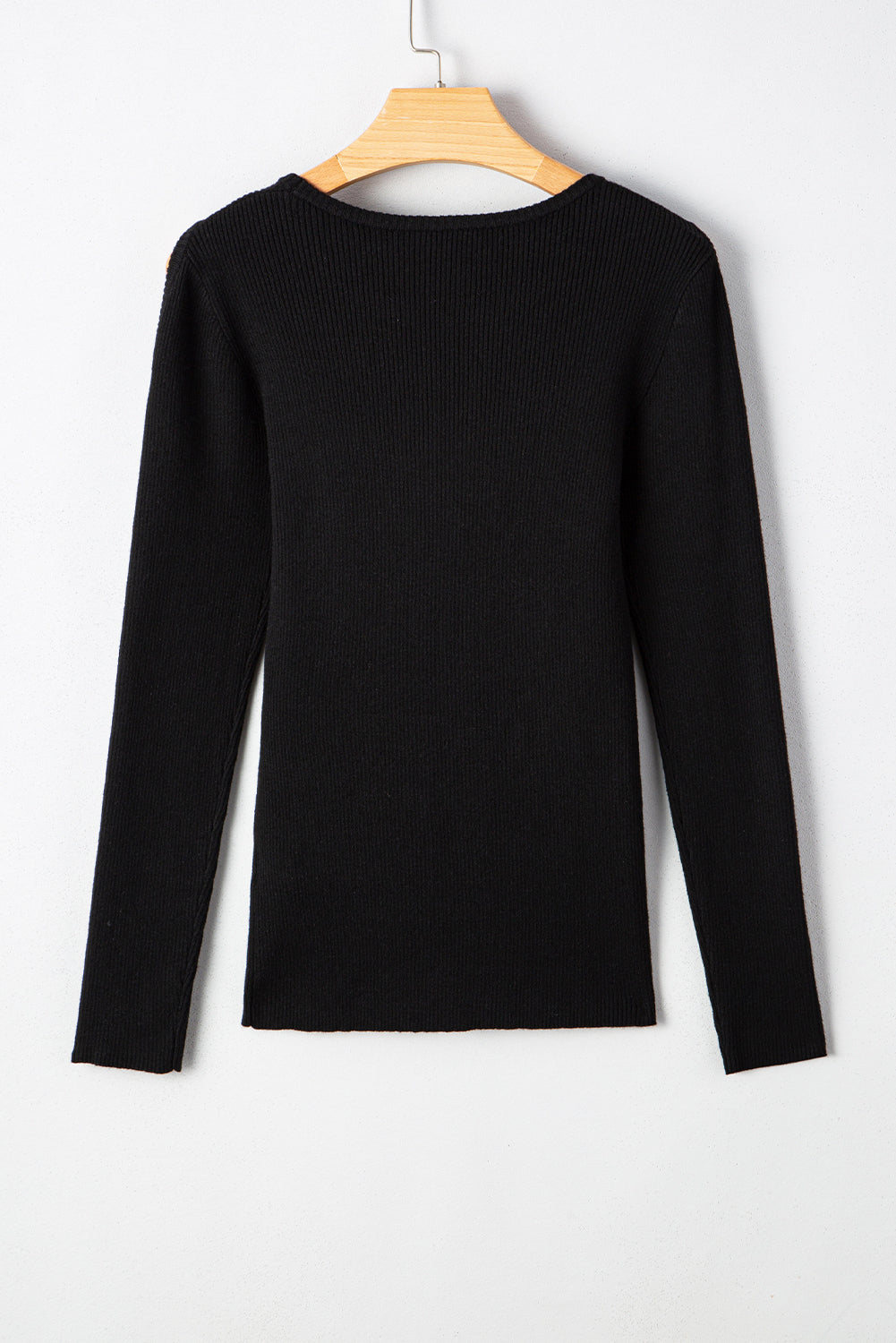 Black Ribbed Knit Cold Shoulder Sweater