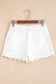 White Scalloped Hemline Acid Wash High Waist Denim Shorts