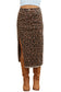 Brown Leopard Denim Frayed Split Denim Midi Skirt