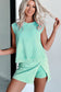 Mint Green 2 Pieces Mineral Wash Cotton Tank Top Lined Split Skirt Set