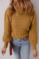 Jurassic Gold Hollow Out Crochet Ribbed Edge Balloon Sleeve Sweater