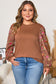 Brown Floral Sleeve Patchwork Round Neck Plus Blouse
