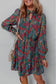 Green Floral Friled V Neck Puff Sleeve Ruffled Shirt Dress