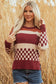 Brown Checkered Color Block Knitted Drop Shoulder Sweater