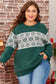 Green Christmas Snowflake Pattern Drop Shoulder Plus Size Sweater