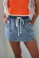 Dusk Blue Drawstring High Waist Pocketed Denim Shorts