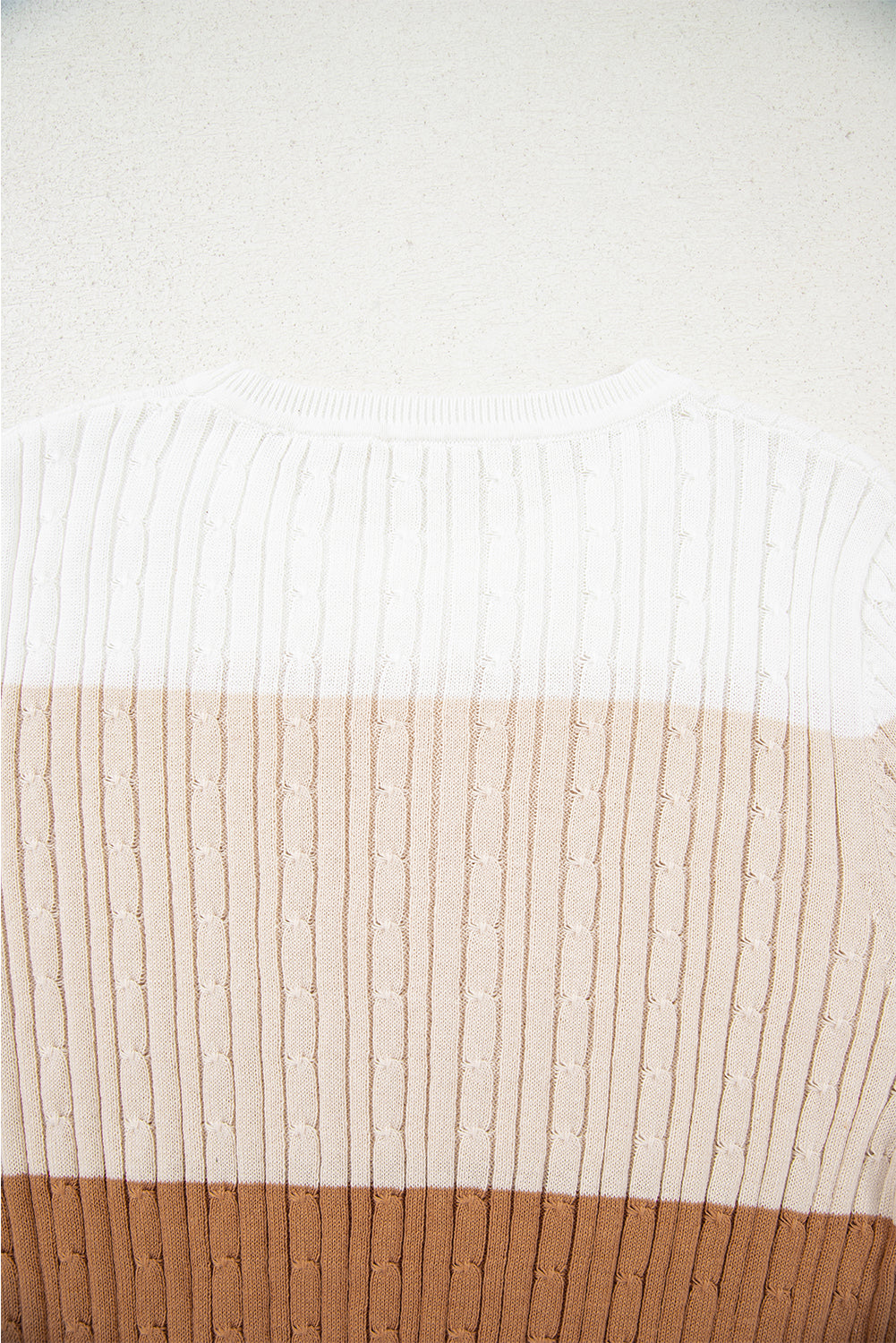 Khaki Colorblock Cable Knit Round Neck Sweater