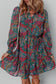 Green Floral Friled V Neck Puff Sleeve Ruffled Shirt Dress