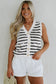 Black Stripe V Neck Gold Buttons Elegant Sweater Vest