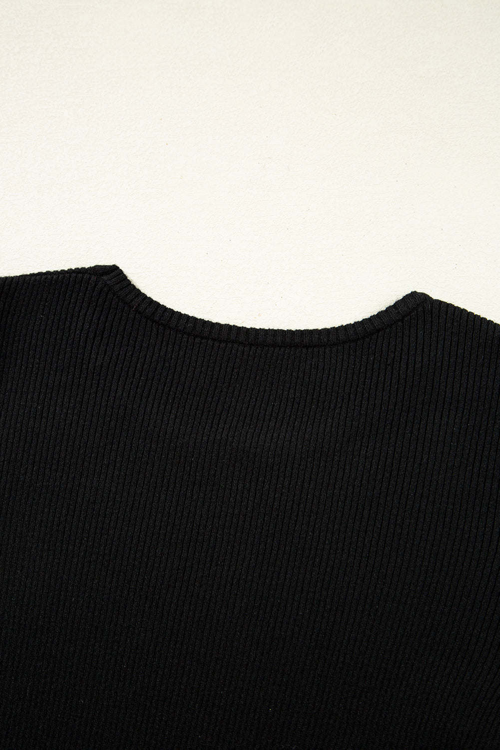 Black Ribbed Knit Cold Shoulder Sweater
