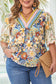 Multicolour Plus Size Floral Print Woven V Neck Half Sleeve Blouse