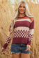 Brown Checkered Color Block Knitted Drop Shoulder Sweater