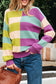 Green Stripe Drop Shoulder Ribbed Edge Casual Sweater