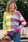 Green Stripe Drop Shoulder Ribbed Edge Casual Sweater