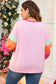 Pink Colorblock Patchwork Long Sleeve Plus Size Top