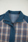 Gray Plaid Corduroy Patchwork Collared Zip Up Snap Button Jacket