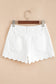 White Scalloped Hemline Acid Wash High Waist Denim Shorts