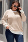 Blue Stripe Plus Size Contrast Trim Crew Neck Rib Knit Drop Shoulder Sweater