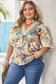 Multicolour Plus Size Floral Print Woven V Neck Half Sleeve Blouse