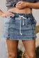 Dusk Blue Drawstring High Waist Pocketed Denim Shorts