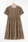Brown Plus Size Leopard Print Frill Trim Short Sleeve Flared Dress