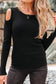 Black Ribbed Knit Cold Shoulder Sweater