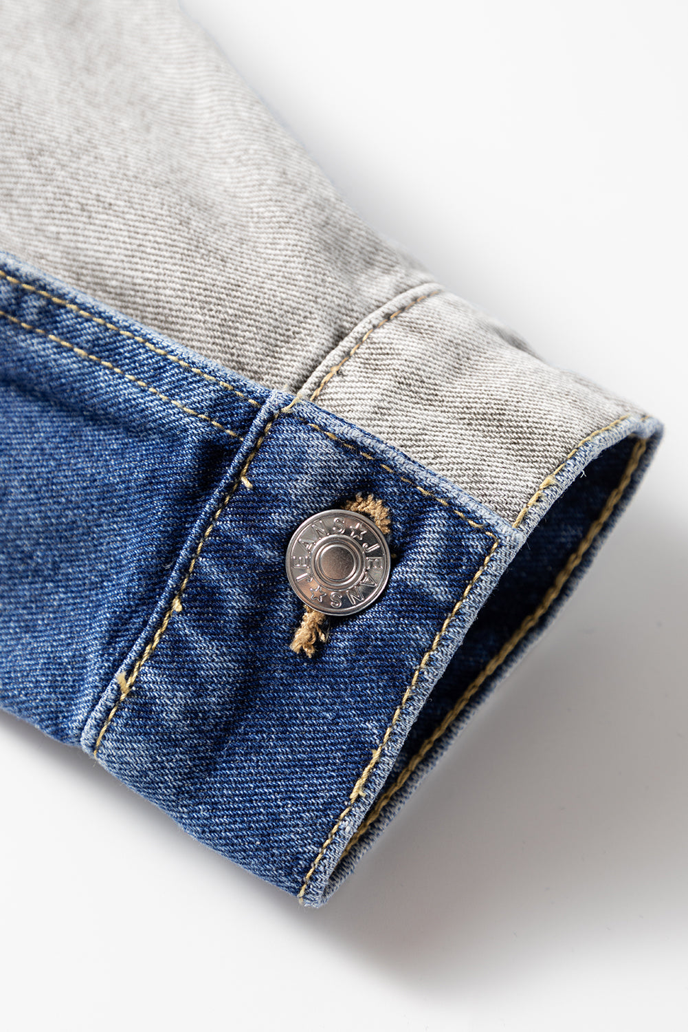 Dusk Blue Color Block Patchwork Flap Detail Distress Denim Jacket