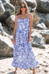 Sky Blue Floral Print Spaghetti Strap High Waist Maxi Dress