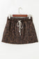Brown Leopard Print Elastic Waist Drawstring Denim Skort