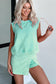 Mint Green 2 Pieces Mineral Wash Cotton Tank Top Lined Split Skirt Set
