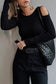 Black Ribbed Knit Cold Shoulder Sweater