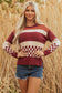 Brown Checkered Color Block Knitted Drop Shoulder Sweater