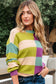 Green Stripe Drop Shoulder Ribbed Edge Casual Sweater
