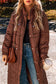 Coffee Quilted Puffer Stand Neck Zipped Mid-length Coat