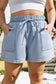 Beau Blue Pocketed Drawstring High Waist Plus Size Denim Shorts